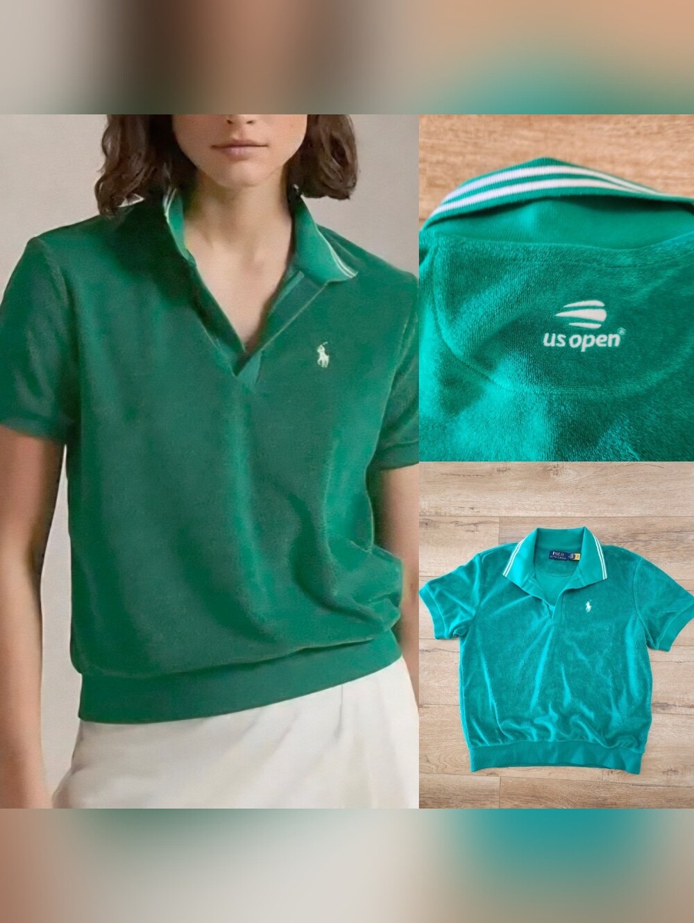 $190 RARE 2025 Ralph Lauren US OPEN Polo Shirt Womens M Terry Cloth Green Pony
